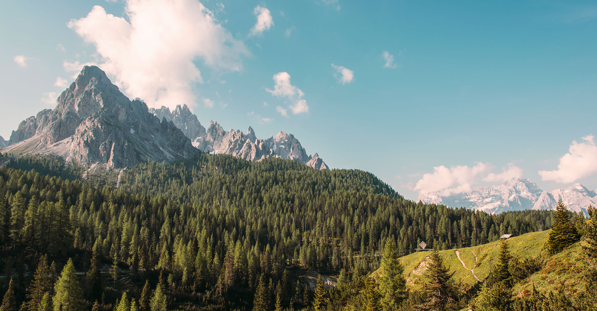 Forested mountains across a wide valley