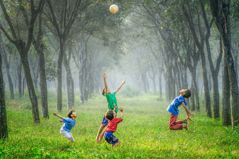 People outdoors among trees